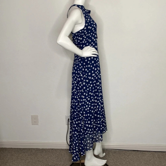 Tahari NEW Navy Blue & White Polka Dot Hi-Lo Midi Dress Size 14 - Picture 10 of 13